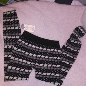 Pink Rose polar bear fair isle fleece leggings